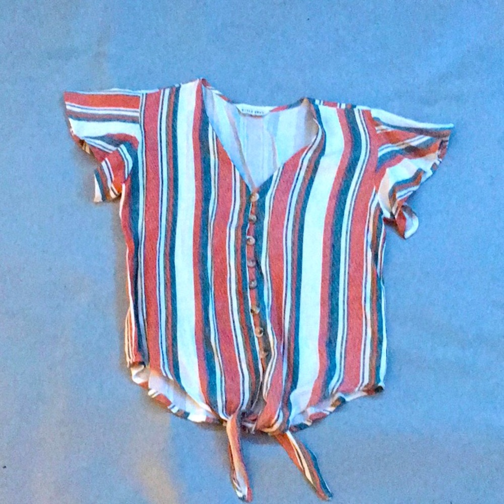 Strip pattern button tie at bottom blouse for kids